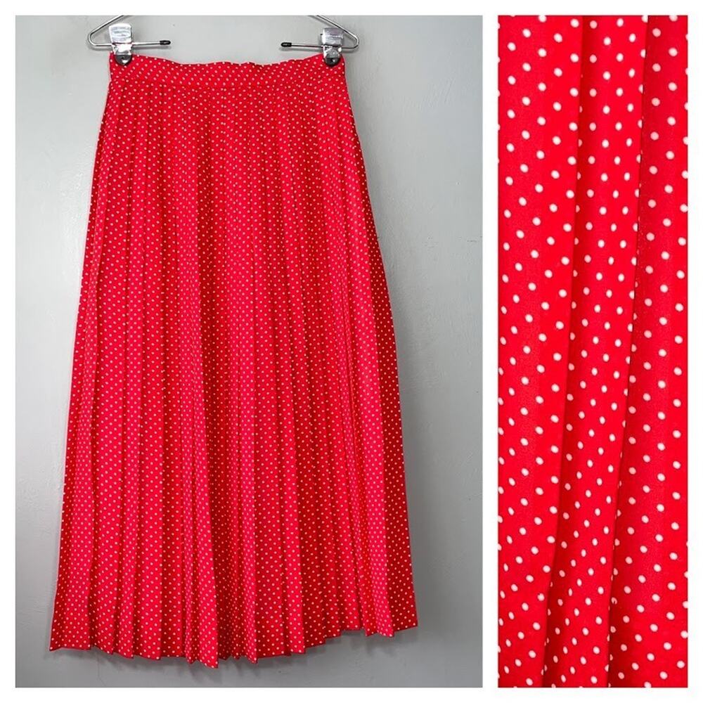 Vintage Skirt Size 6 Red White Polka Dot Accordian Pleat Pin Up Rockabilly Retro